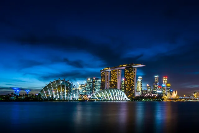 新加坡滨海湾夜景天际线